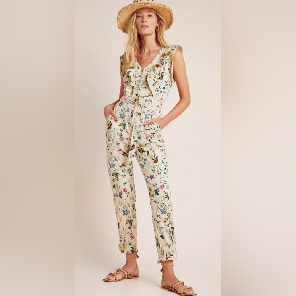 Anthropologie Violet Ruffled Utility Jumpsuit Size 4
